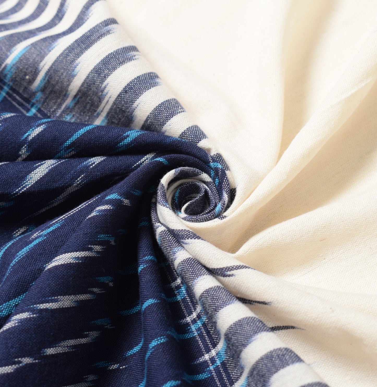 Sushila Vintage White Blue Dupatta Pure Cotton Hand Woven Ikat Long Stole Wrap