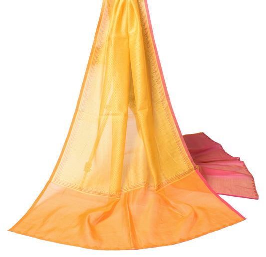 Sushila Vintage Yellow Dupatta Pure Cotton Silk Hand Block Geometric Long Stole
