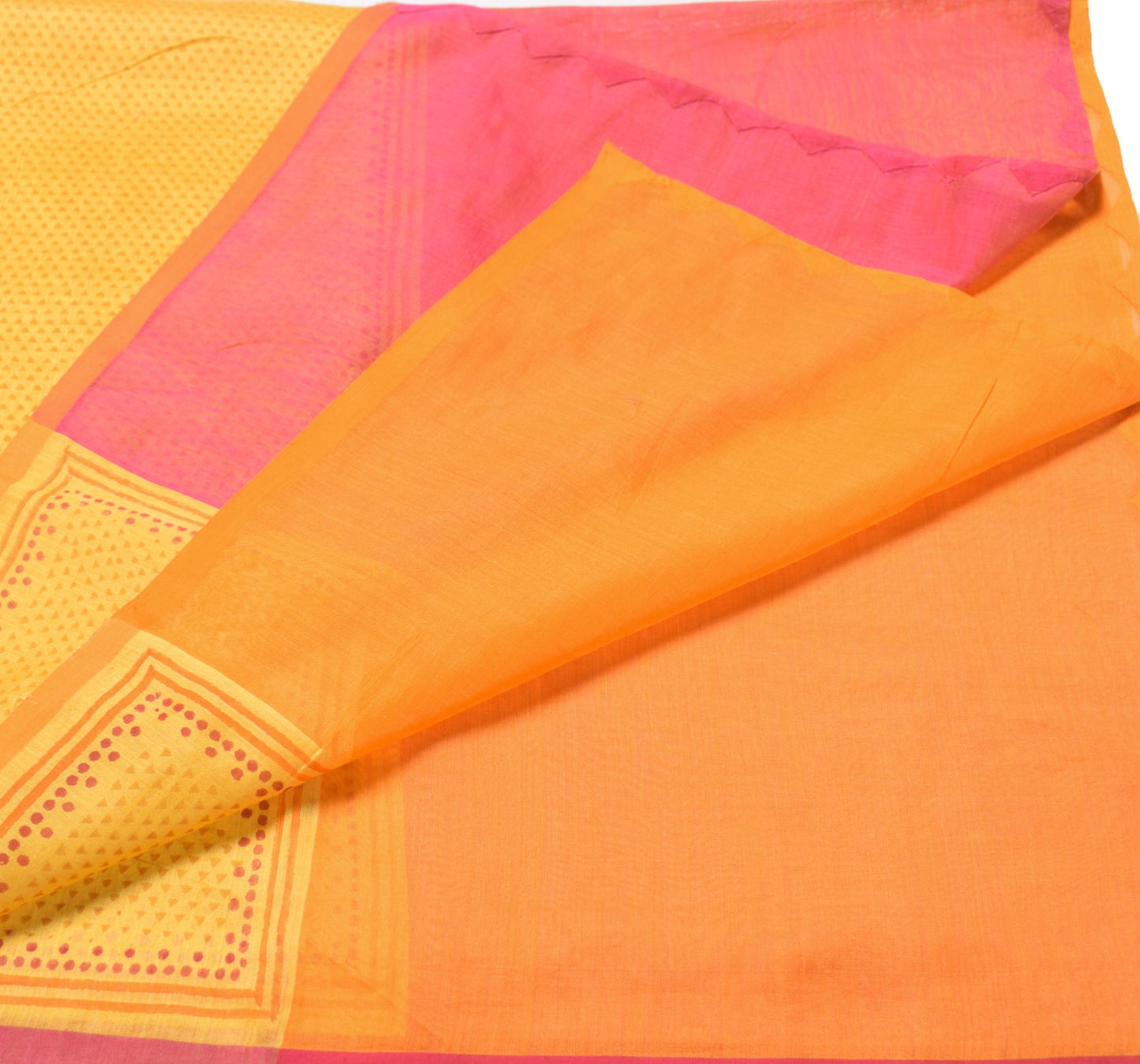 Sushila Vintage Yellow Dupatta Pure Cotton Silk Hand Block Geometric Long Stole