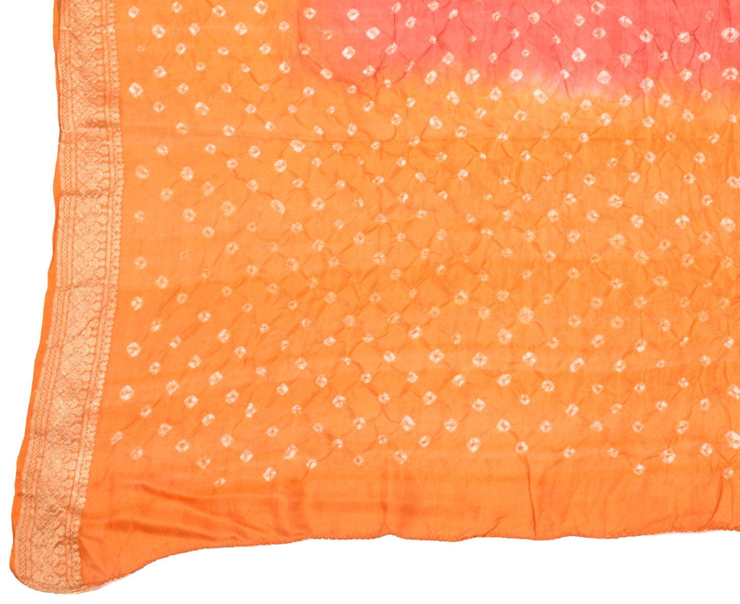 Sushila Vintage Bandhani Dupatta Woven Border Pure Silk Red Orange Long Stole