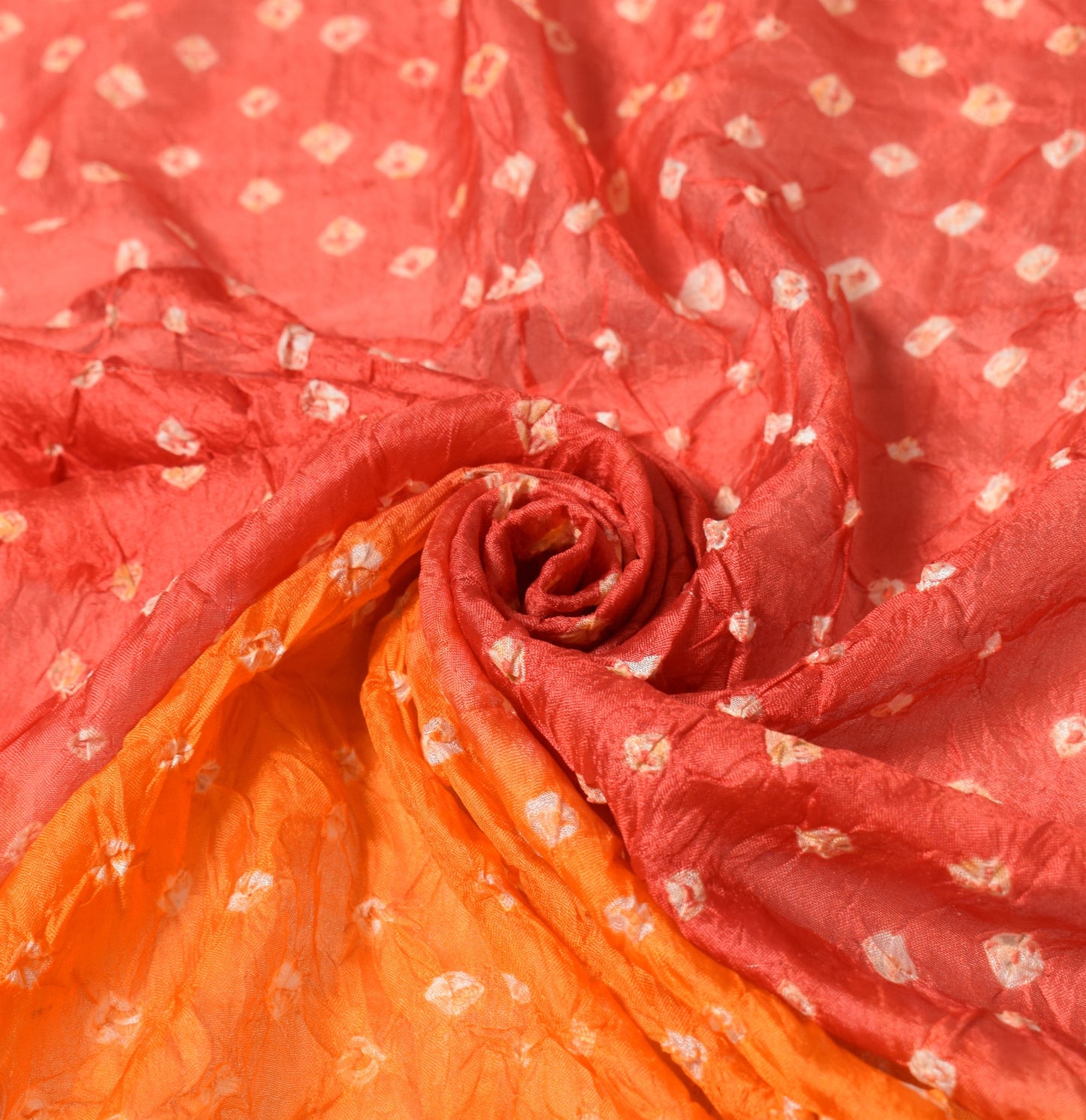 Sushila Vintage Bandhani Dupatta Woven Border Pure Silk Red Orange Long Stole
