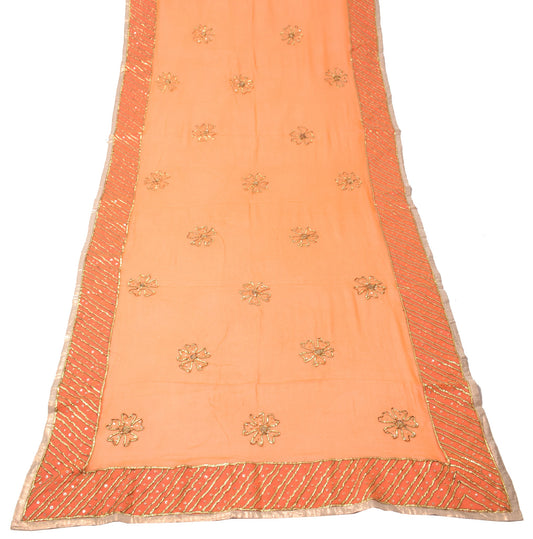 Sushila Vintage Floral Orange Dupatta Georgette Embroidered Long Stole Scarves