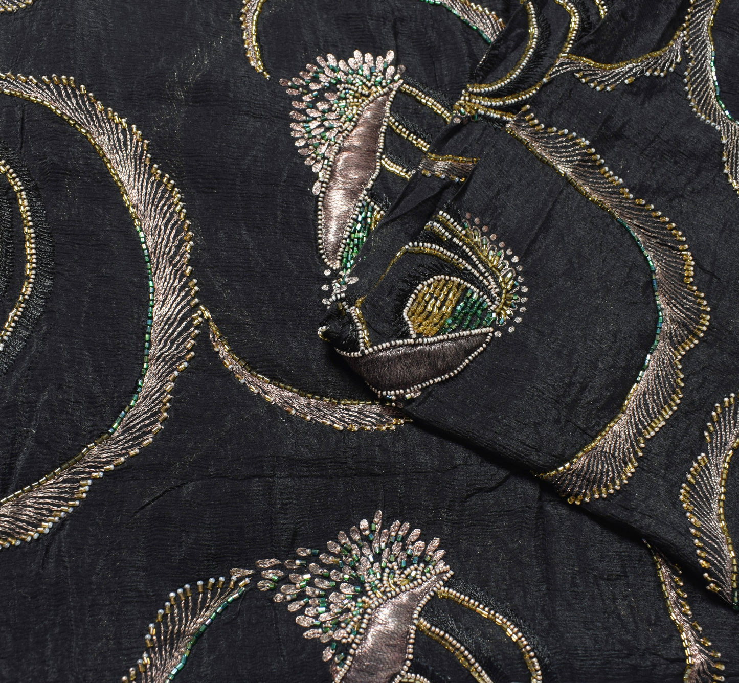 Sushila Vintage Glass Beads Embellish Dupatta Pure Chiffon Black Soft Long Stole