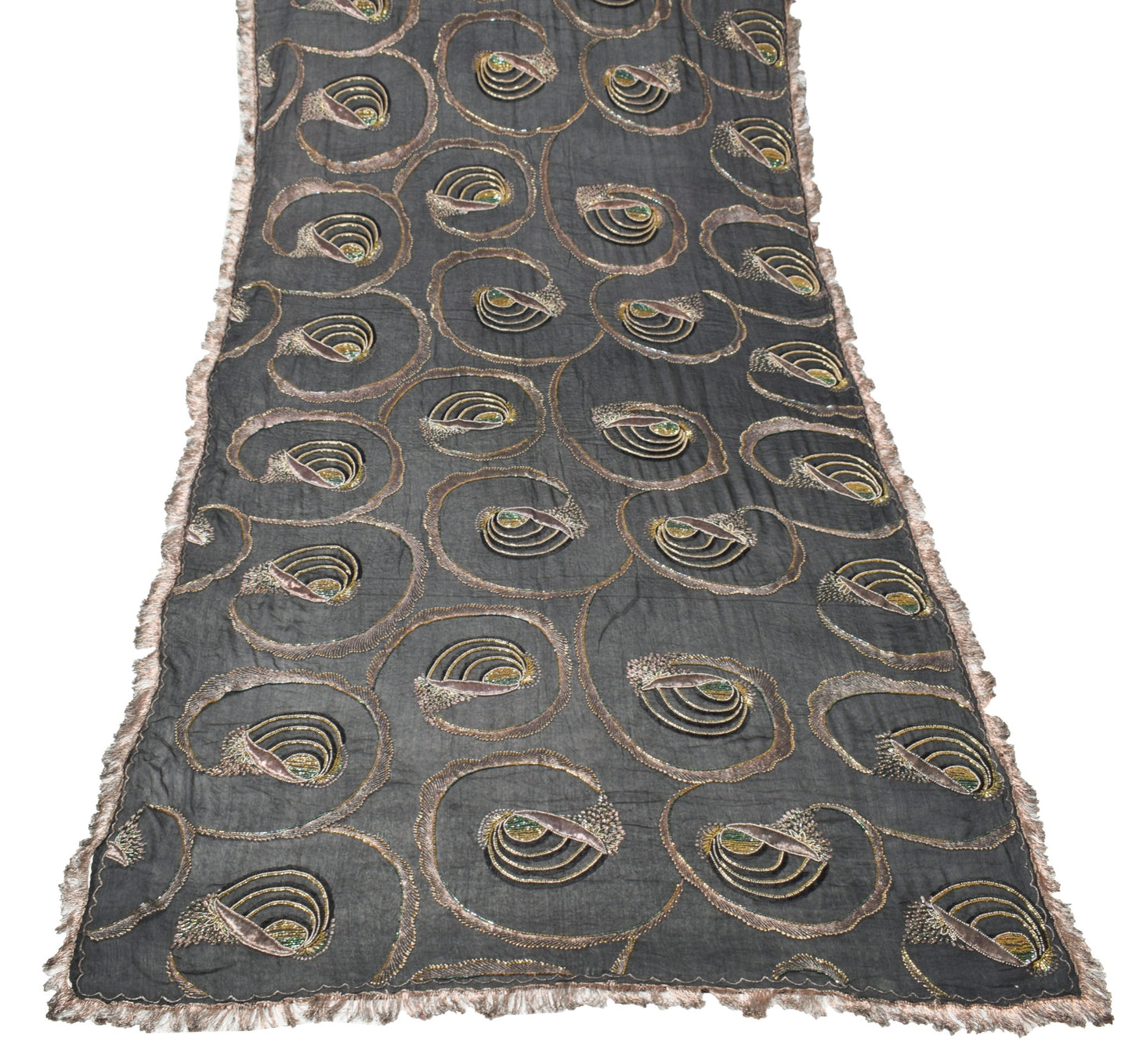 Sushila Vintage Glass Beads Embellish Dupatta Pure Chiffon Black Soft Long Stole