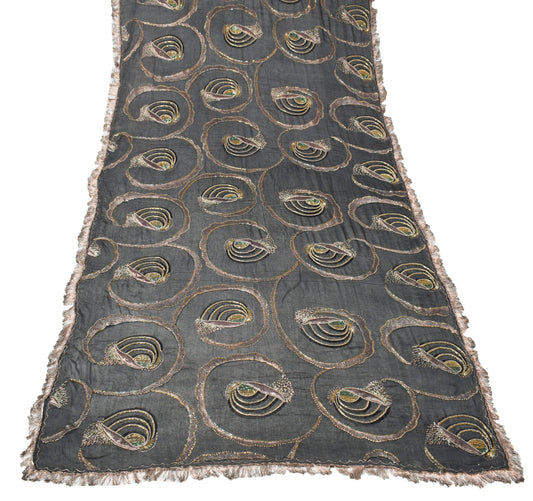 Sushila Vintage Glass Beads Embellish Dupatta Pure Chiffon Black Soft Long Stole