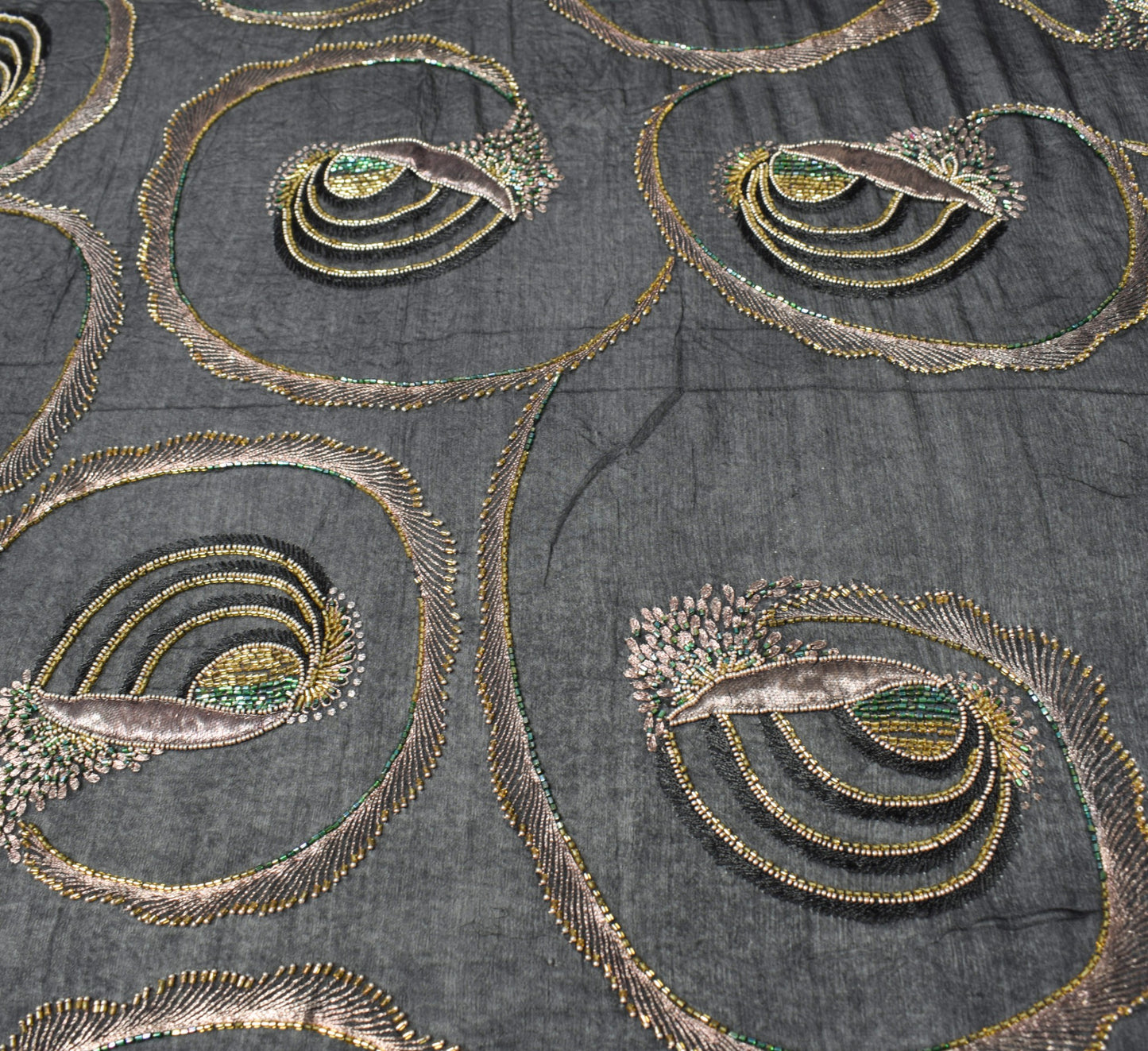 Sushila Vintage Glass Beads Embellish Dupatta Pure Chiffon Black Soft Long Stole