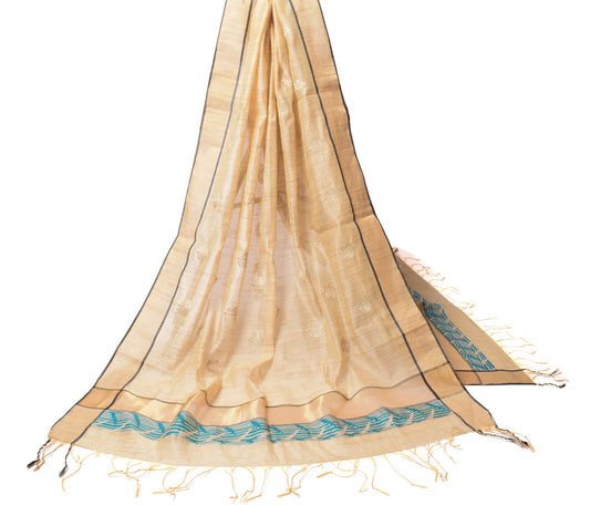 Sushila Vintage Brown Dupatta Art Cotton Silk Leaves Embroidered Long Stole Wrap