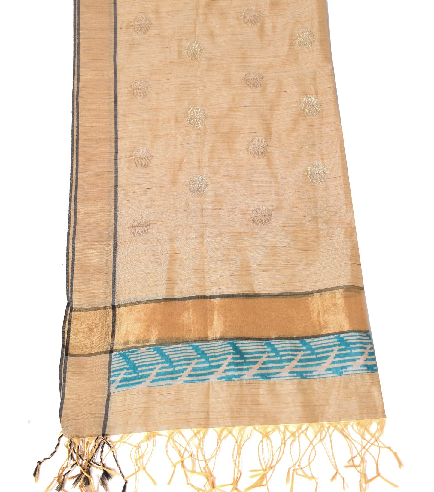 Sushila Vintage Brown Dupatta Art Cotton Silk Leaves Embroidered Long Stole Wrap