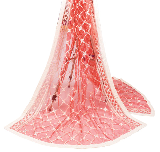Sushila Vintage Floral Zaal Dupatta Net Mesh Red Embroidered Ethnic Long Stole