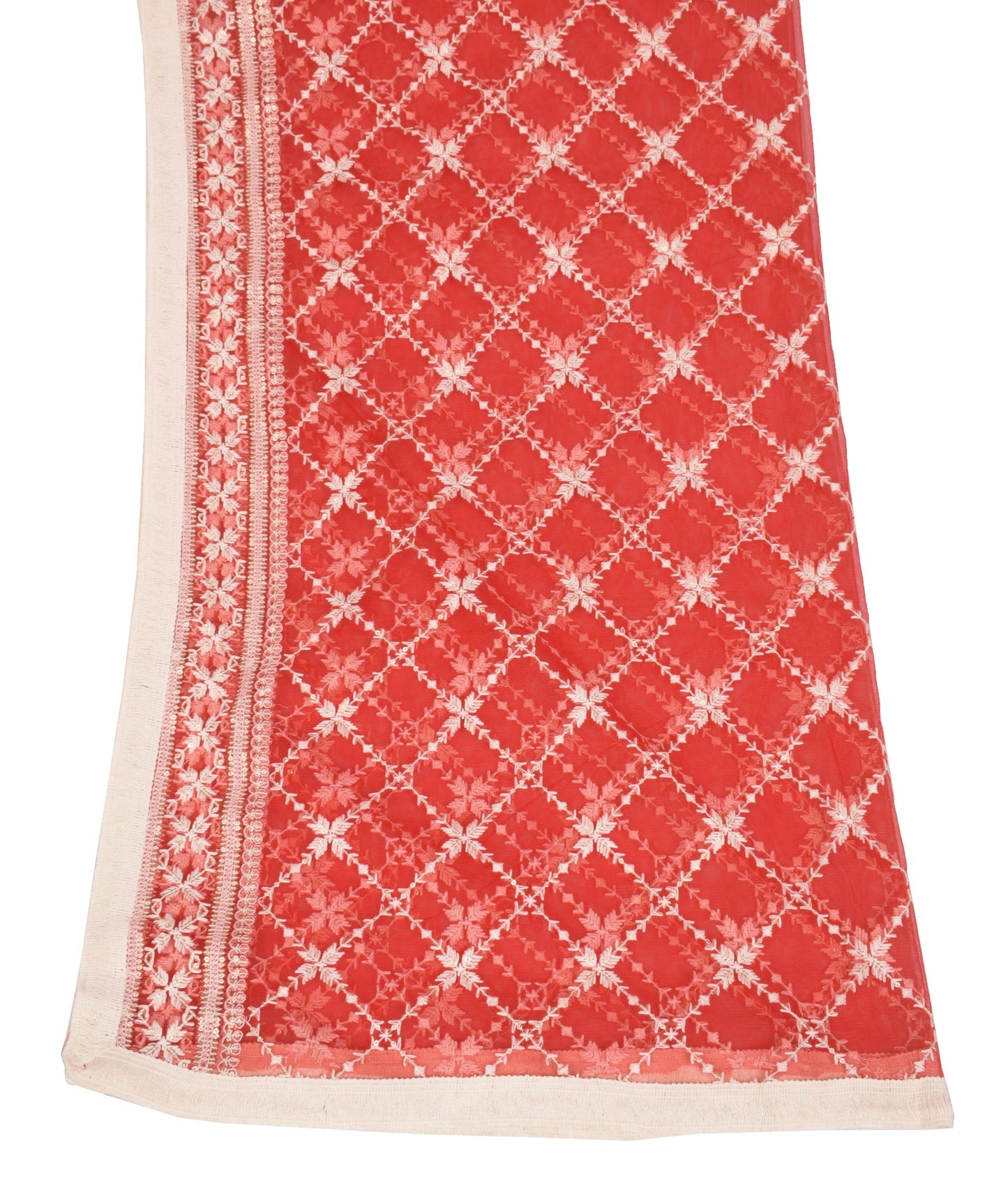 Sushila Vintage Floral Zaal Dupatta Net Mesh Red Embroidered Ethnic Long Stole