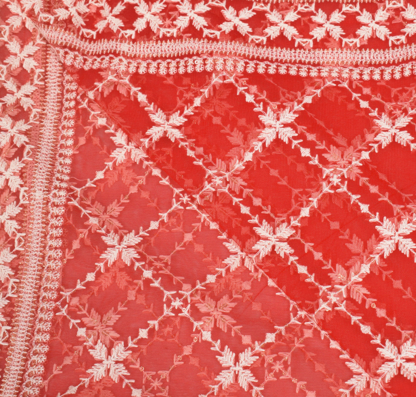 Sushila Vintage Floral Zaal Dupatta Net Mesh Red Embroidered Ethnic Long Stole