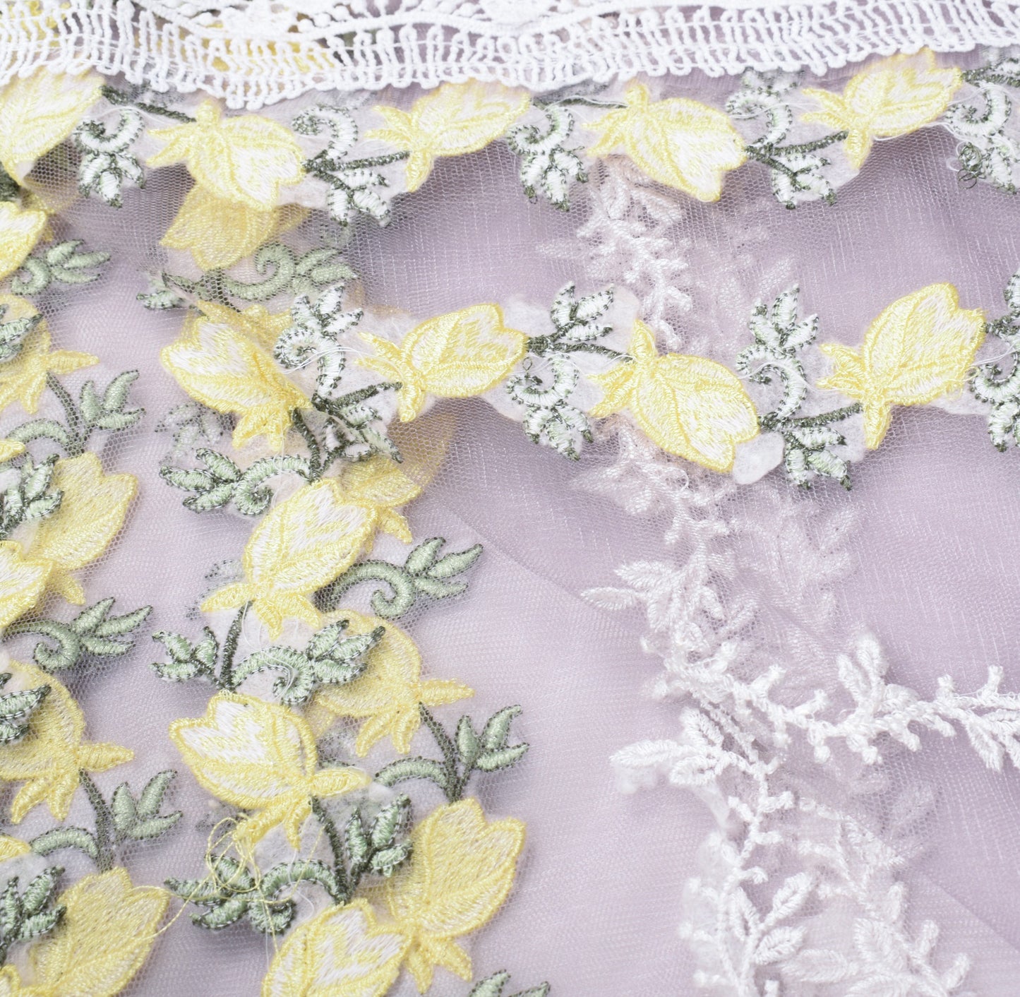 Sushila Vintage Lavender Embroidered Dupatta Net Mesh Floral Long Stole Hijab