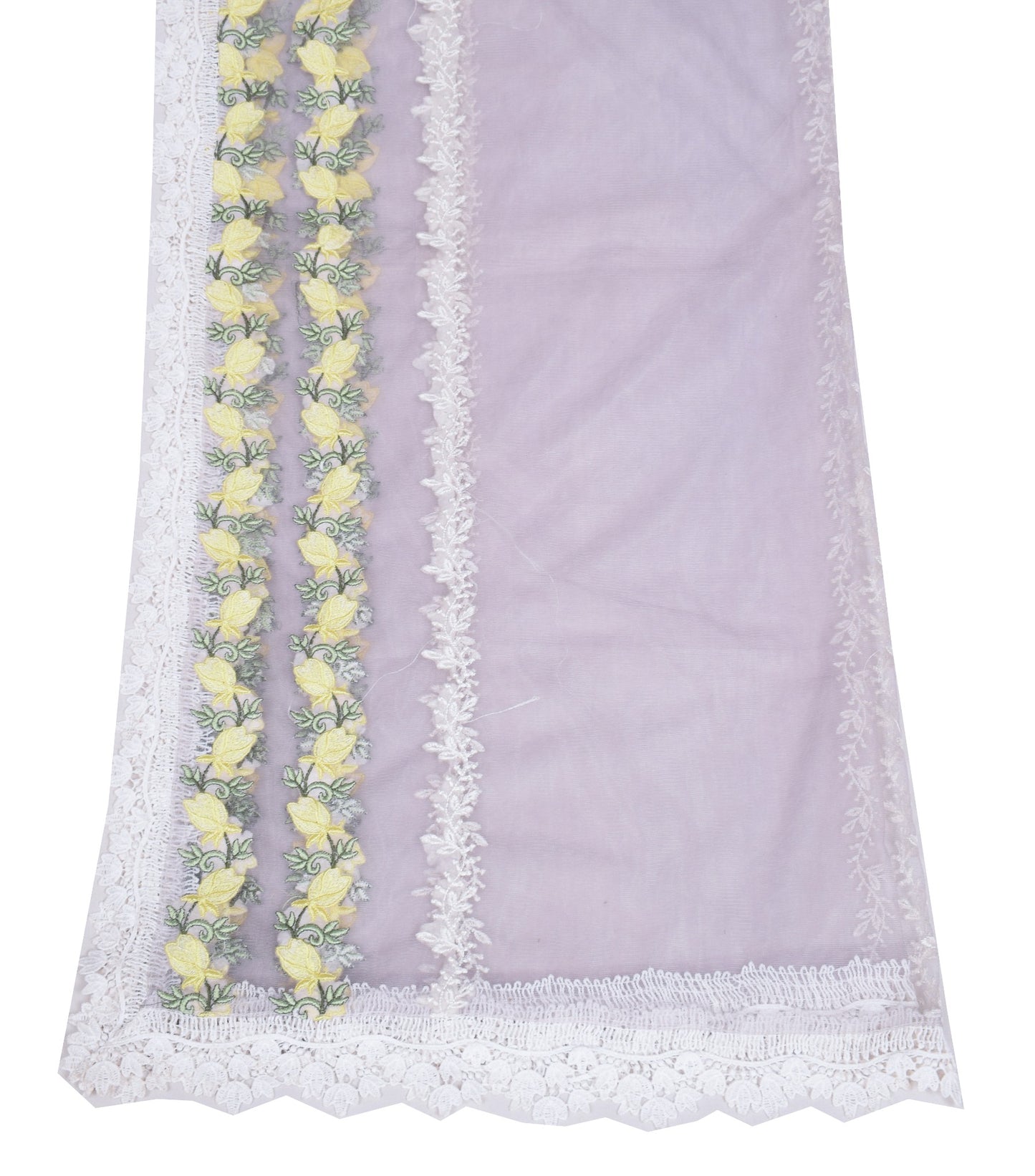 Sushila Vintage Lavender Embroidered Dupatta Net Mesh Floral Long Stole Hijab