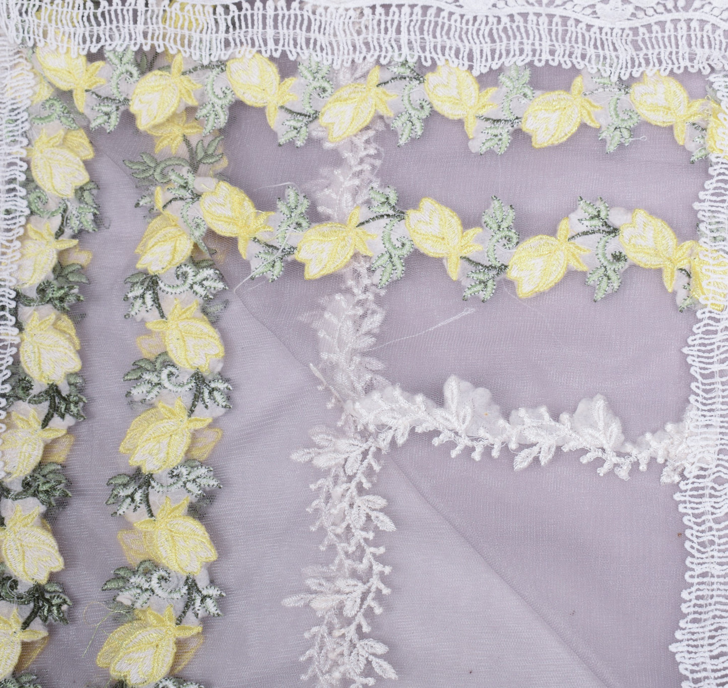Sushila Vintage Lavender Embroidered Dupatta Net Mesh Floral Long Stole Hijab