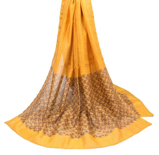 Sushila Vintage Mustard Dupatta Pure Cotton Silk Printed Long Stole Scarves Wrap