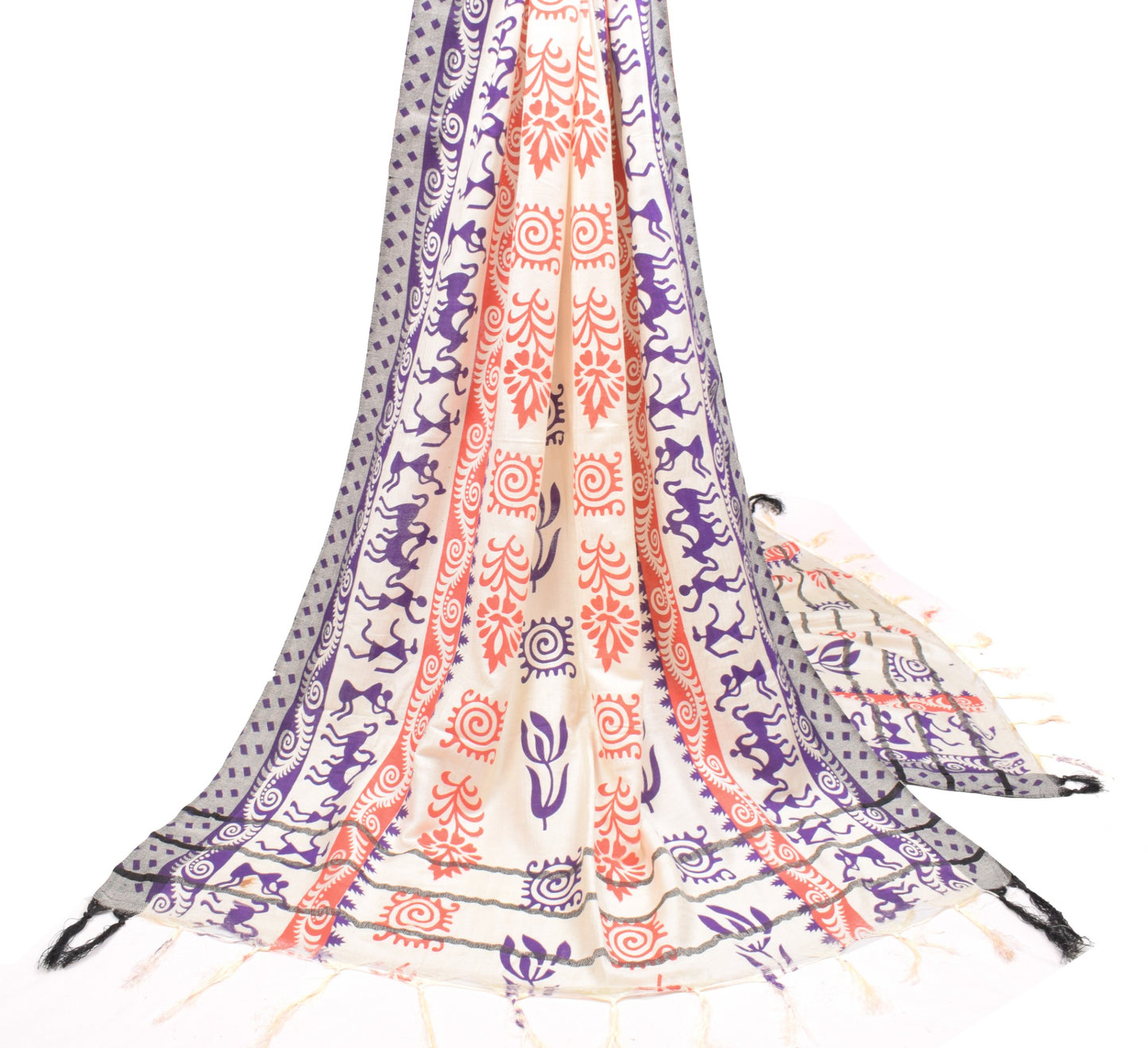 Sushila Vintage Pashmina Dupatta Art Woolen Handloom Cream Soft Warm Long Stole