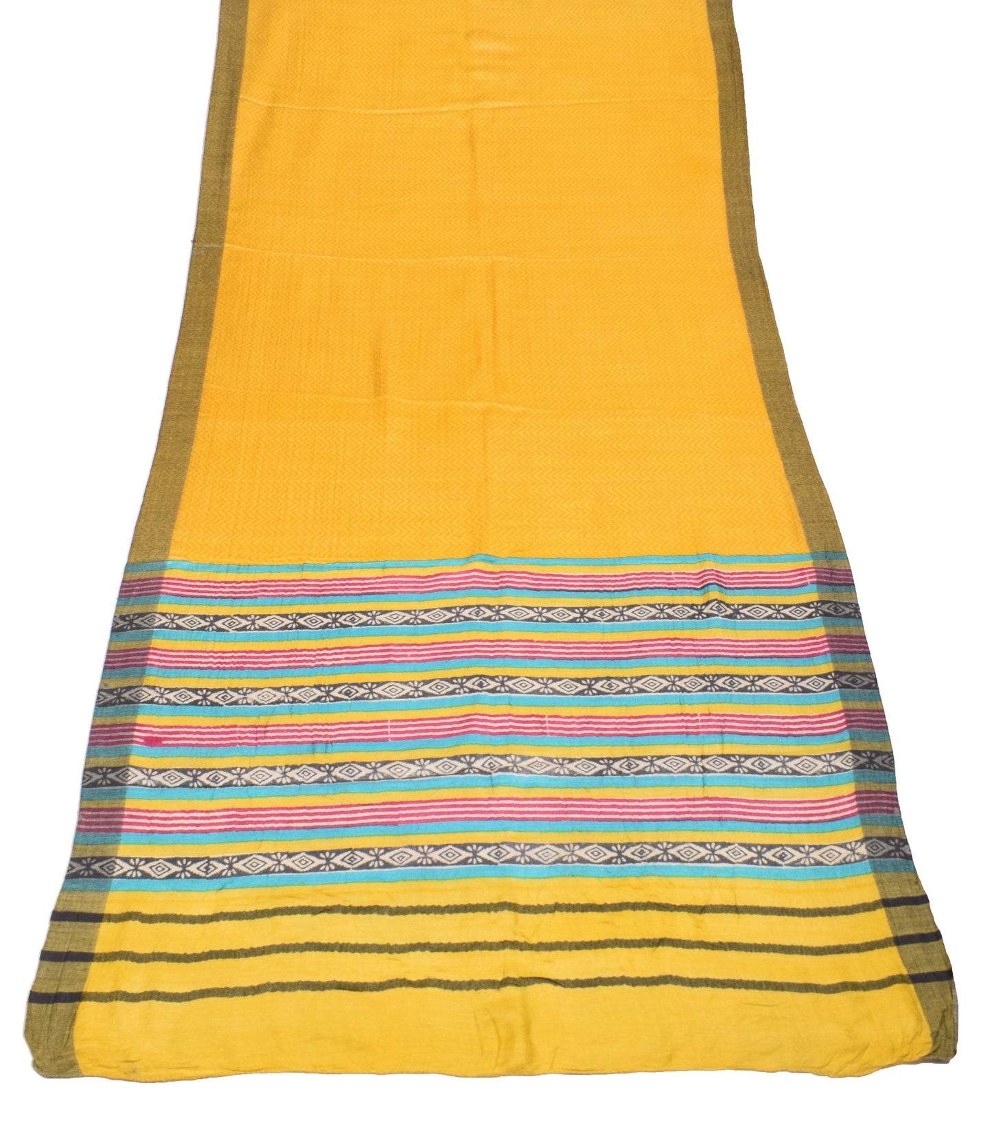 Sushila Vintage Yellow Dupatta Pure Woolen Hand Block Printed Soft Long Stole