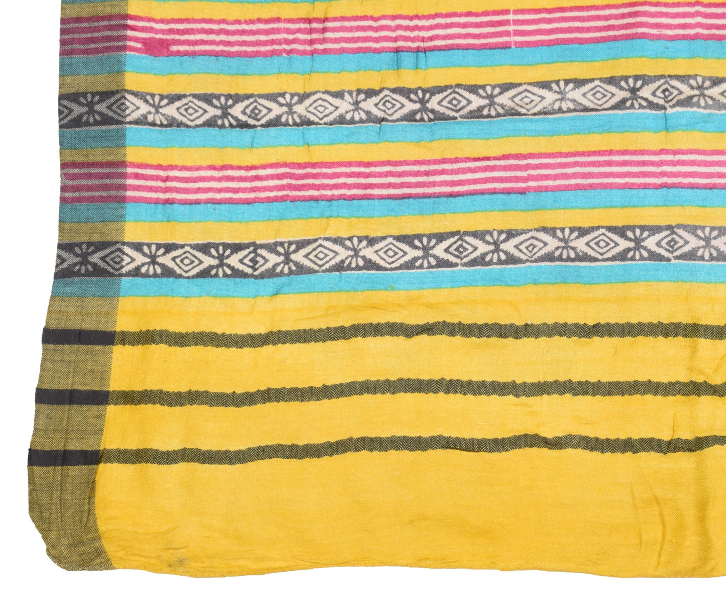 Sushila Vintage Yellow Dupatta Pure Woolen Hand Block Printed Soft Long Stole