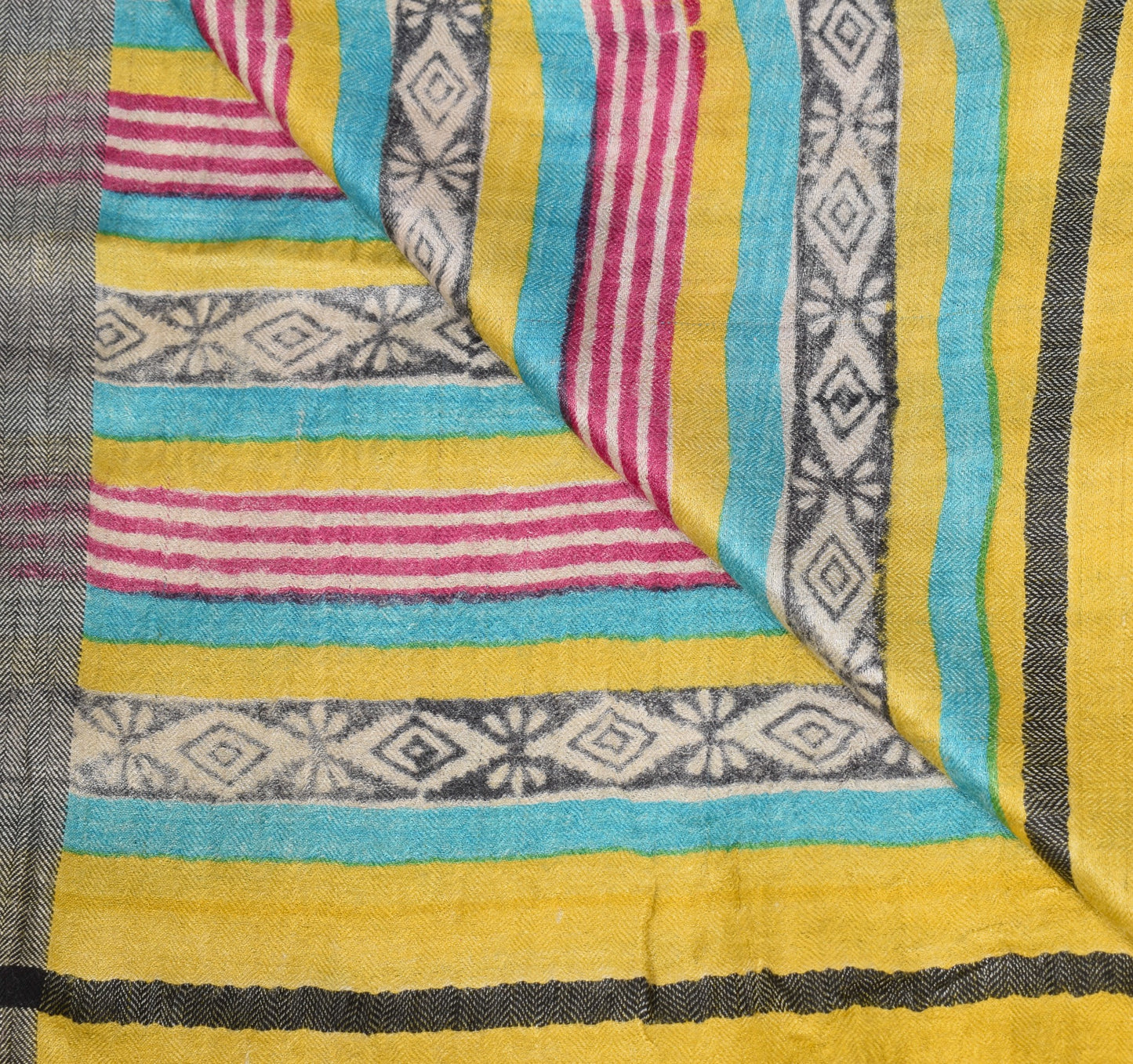 Sushila Vintage Yellow Dupatta Pure Woolen Hand Block Printed Soft Long Stole