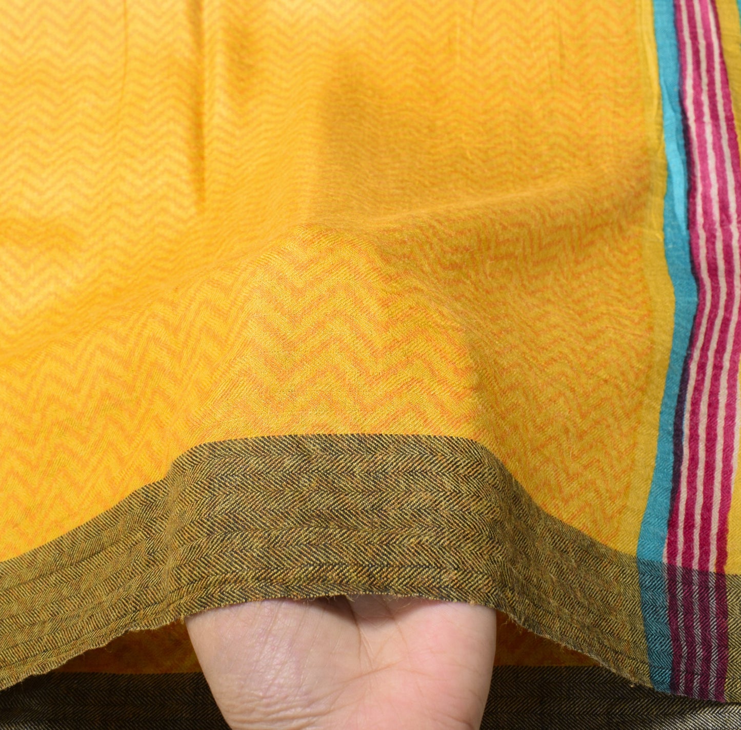 Sushila Vintage Yellow Dupatta Pure Woolen Hand Block Printed Soft Long Stole