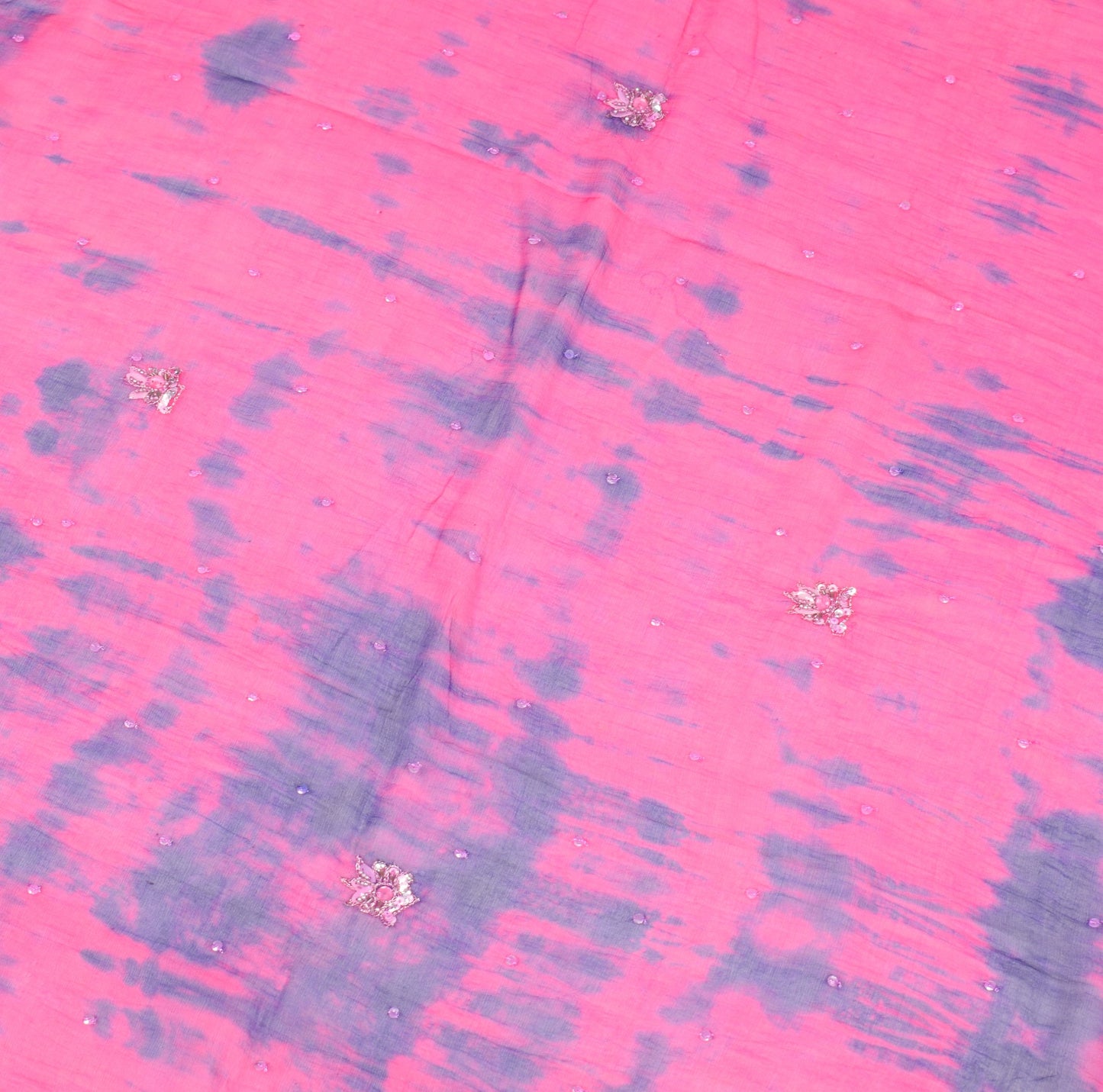 Sushila Vintage Magenta Tie-Dye Dupatta Pure Chiffon Hand Beaded Long Stole Wrap
