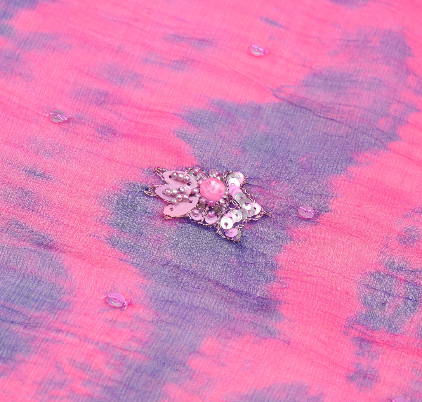 Sushila Vintage Magenta Tie-Dye Dupatta Pure Chiffon Hand Beaded Long Stole Wrap