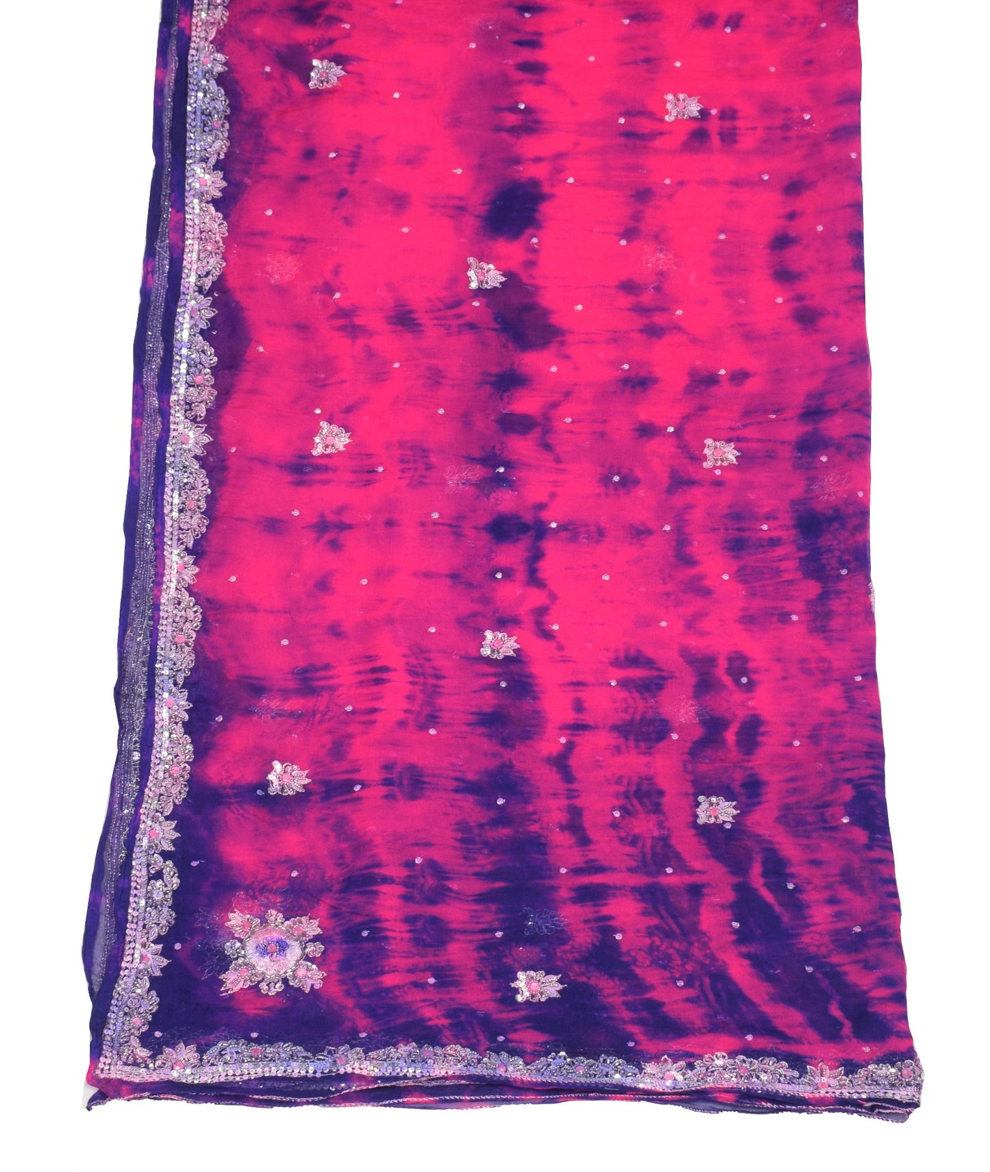 Sushila Vintage Magenta Tie-Dye Dupatta Pure Chiffon Hand Beaded Long Stole Wrap