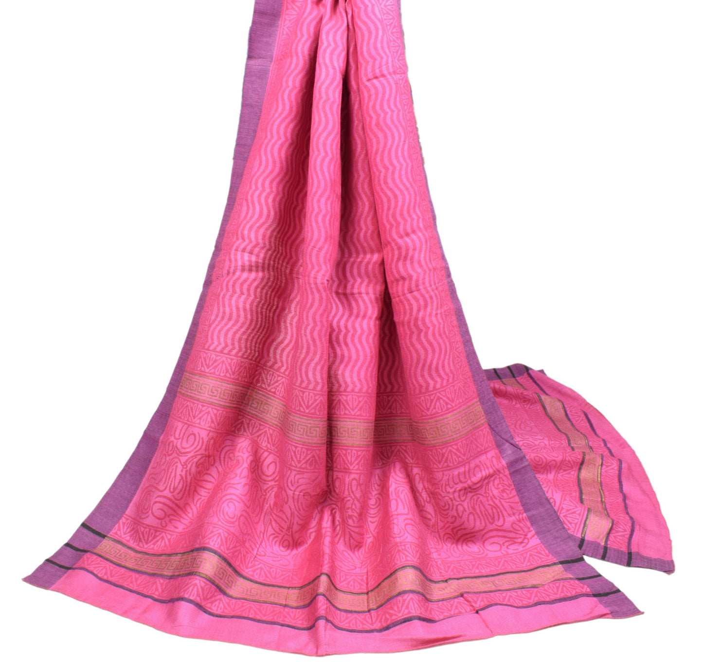 Sushila Vintage Pink Dupatta Pure Woolen Hand Block Print Soft Shawl Long Stole