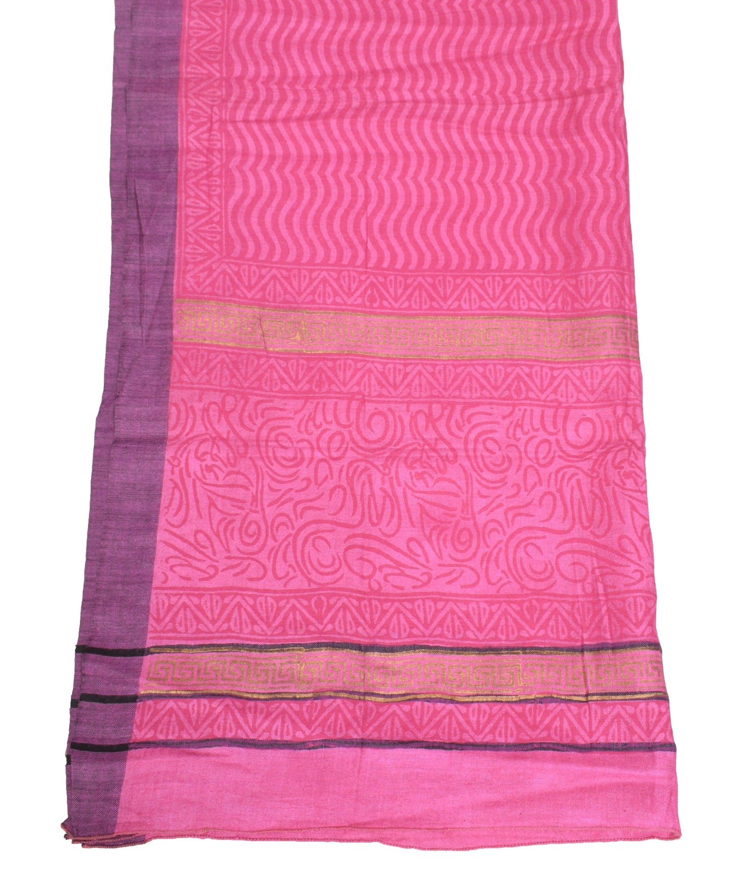 Sushila Vintage Pink Dupatta Pure Woolen Hand Block Print Soft Shawl Long Stole