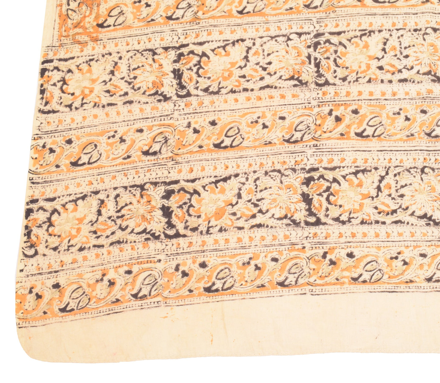 Sushila Vintage Handblock Print Kalamkari Dupatta Pure Cotton Cream Long Stole