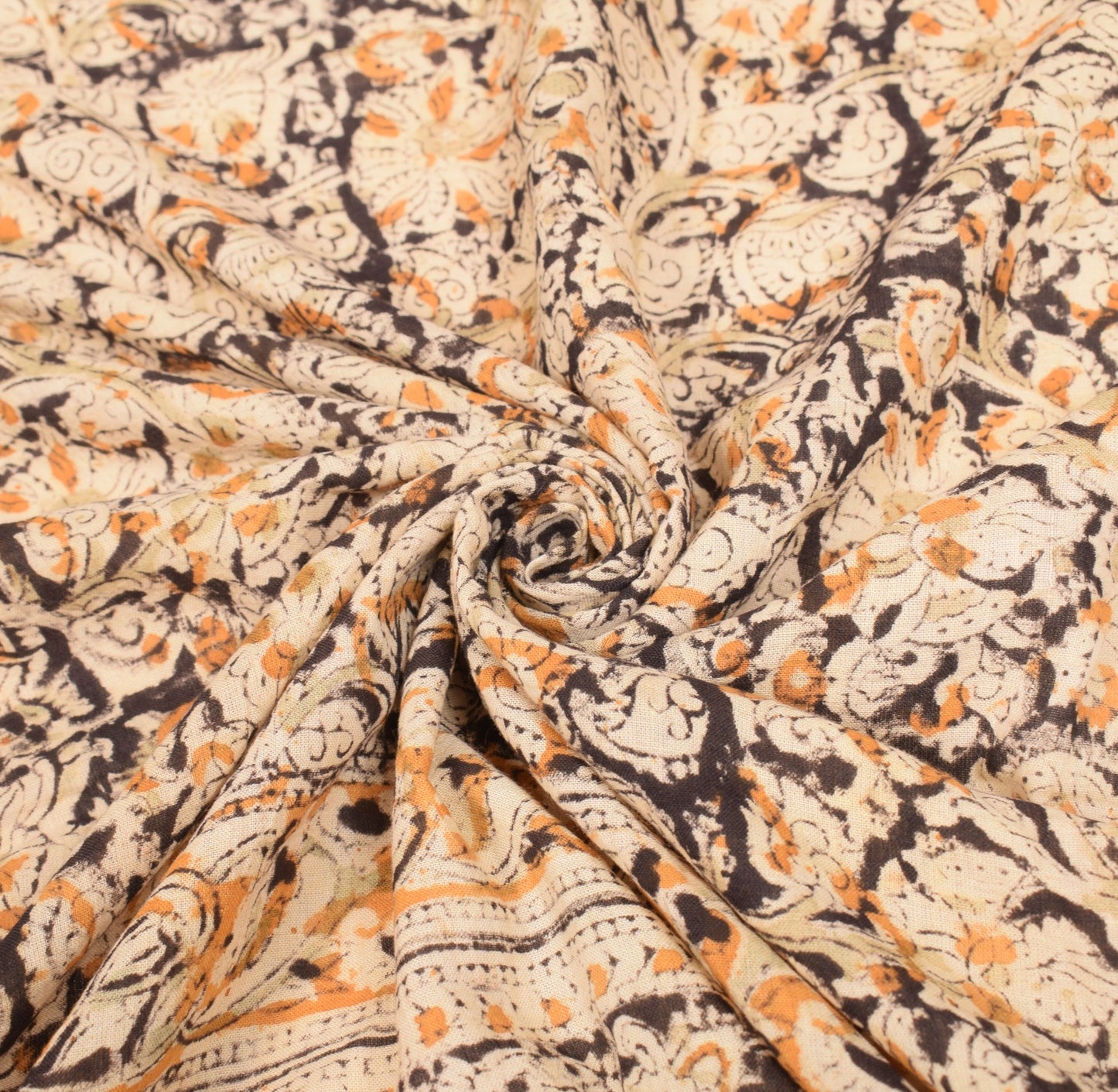 Sushila Vintage Handblock Print Kalamkari Dupatta Pure Cotton Cream Long Stole