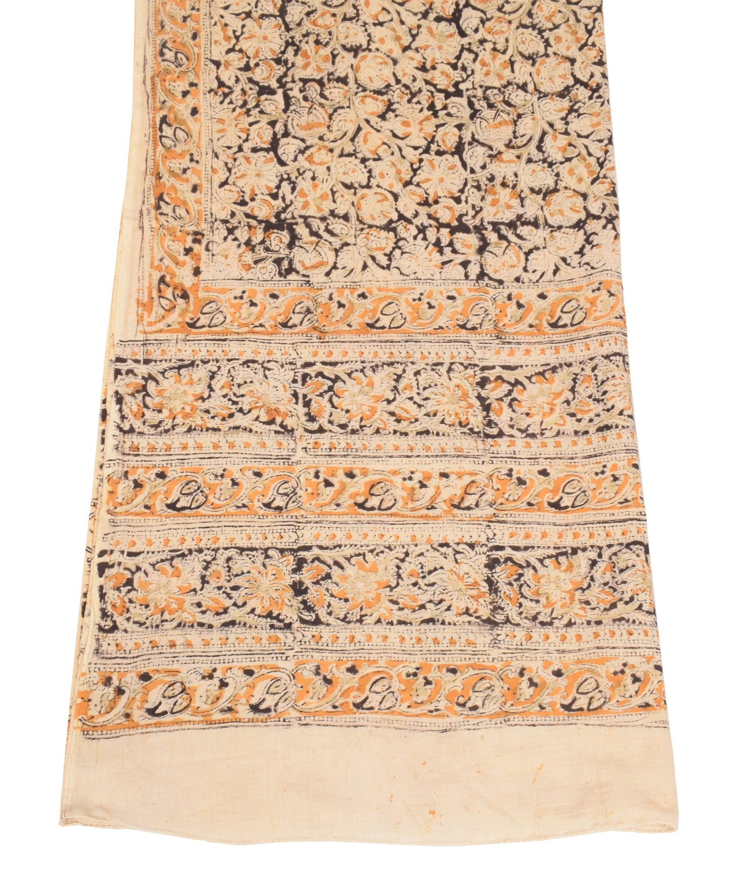 Sushila Vintage Handblock Print Kalamkari Dupatta Pure Cotton Cream Long Stole
