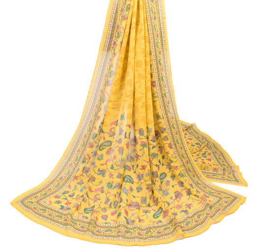 Sushila Vintage Kani Printed Dupatta Pure Georgette Paisley Yellow Long Stole