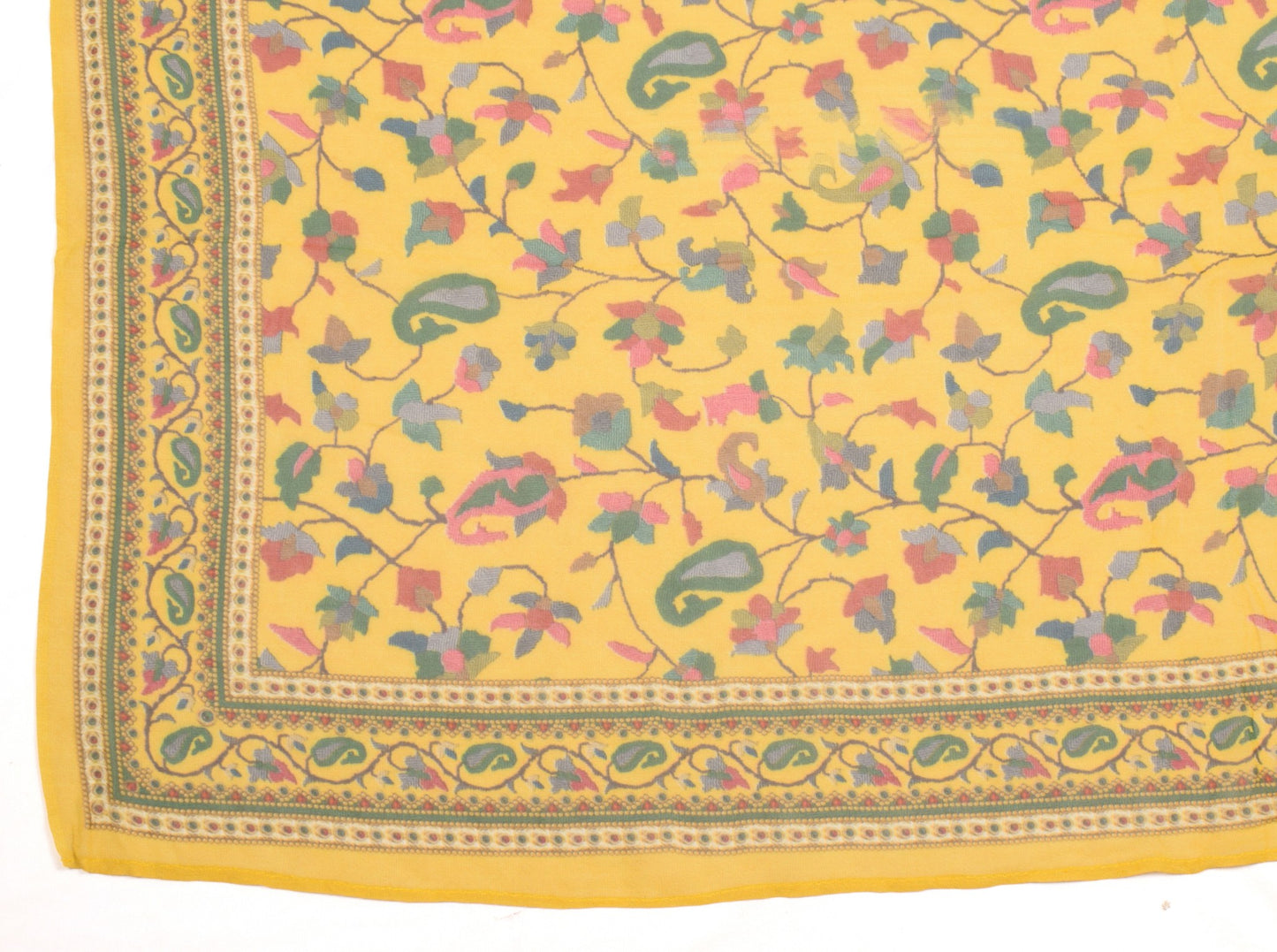 Sushila Vintage Kani Printed Dupatta Pure Georgette Paisley Yellow Long Stole