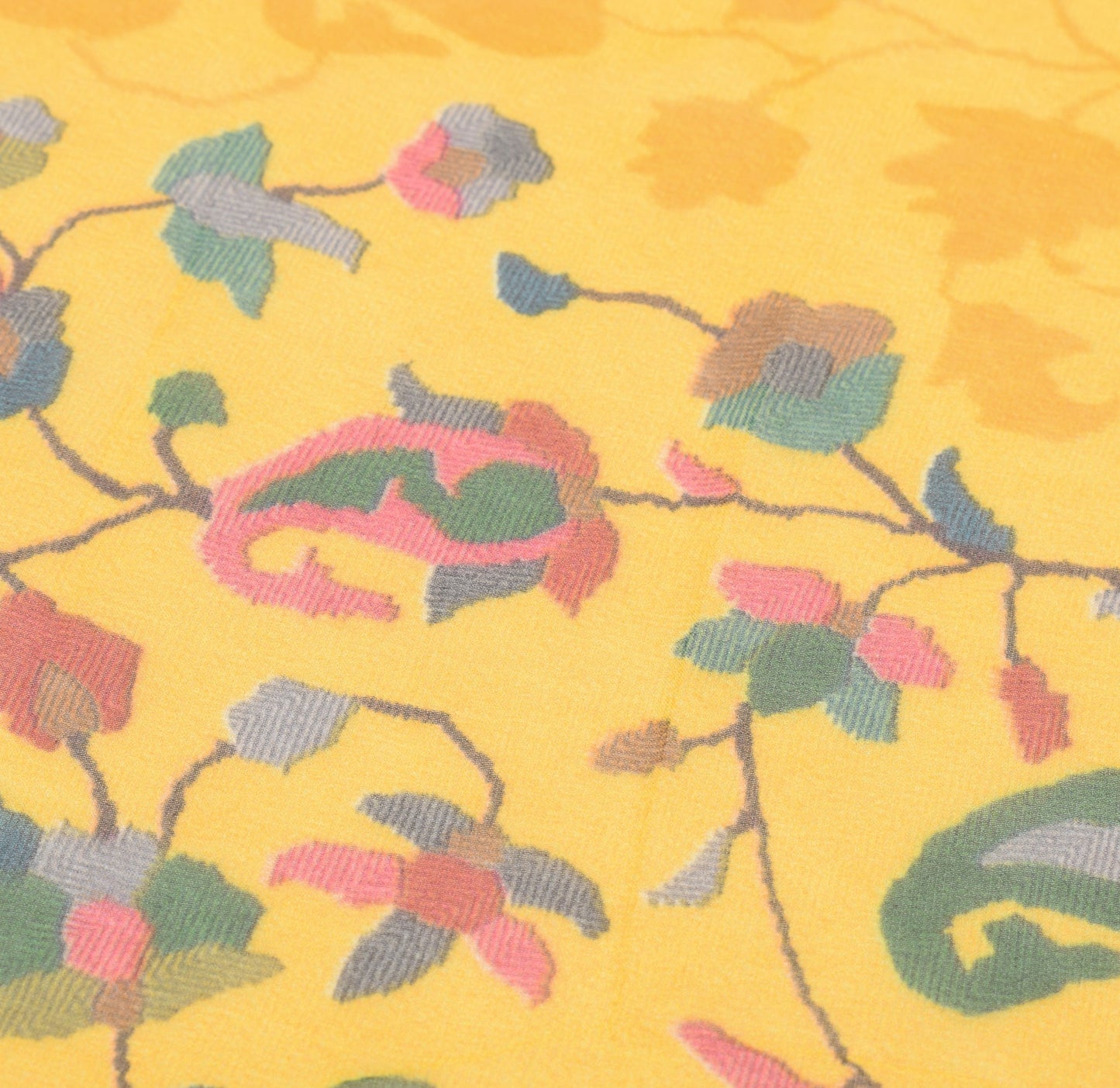 Sushila Vintage Kani Printed Dupatta Pure Georgette Paisley Yellow Long Stole