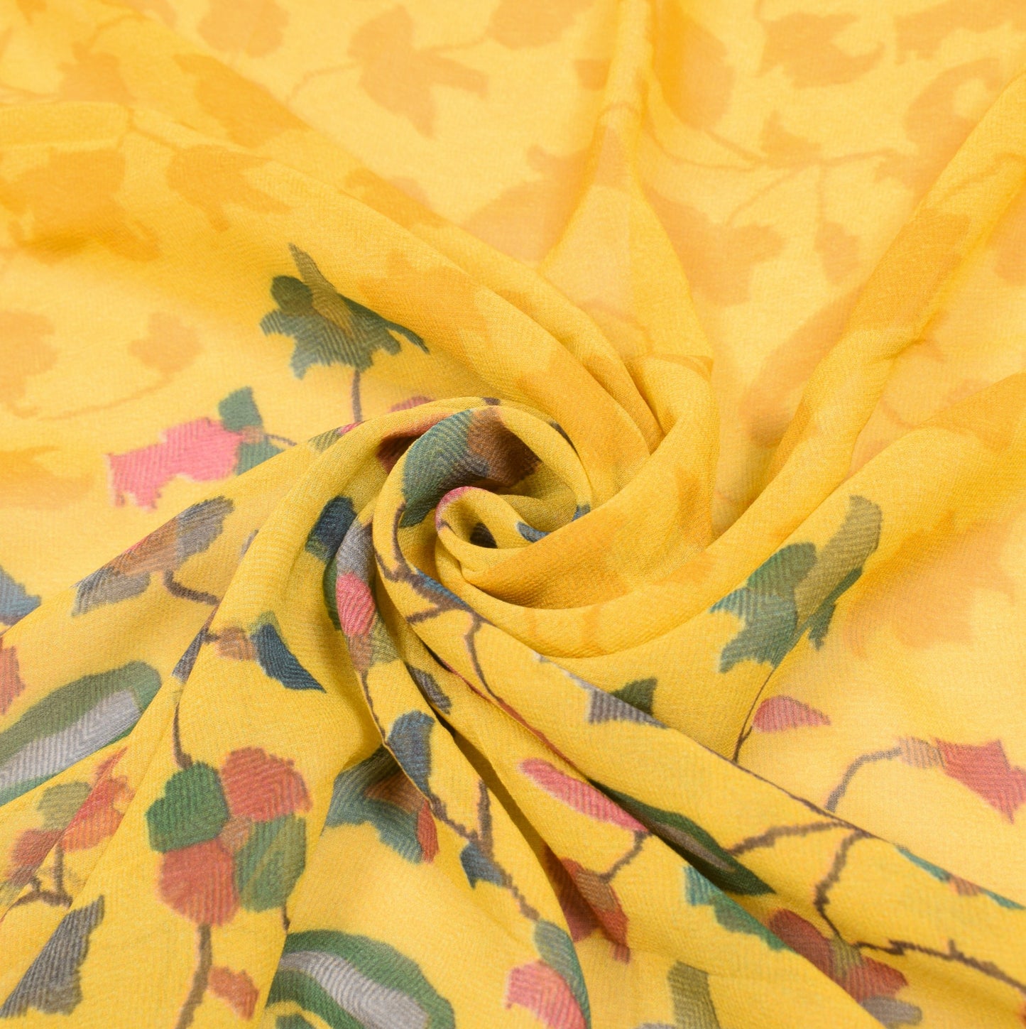 Sushila Vintage Kani Printed Dupatta Pure Georgette Paisley Yellow Long Stole
