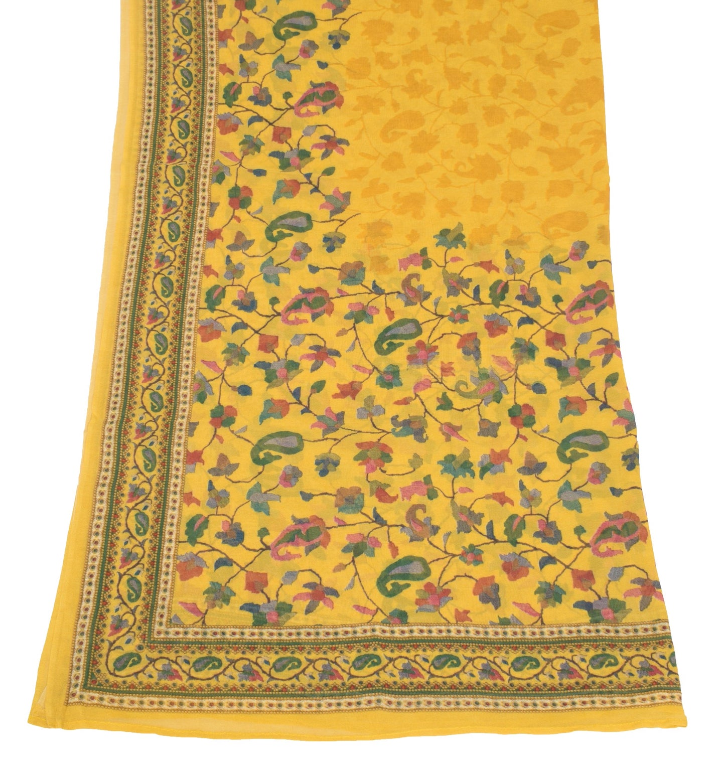 Sushila Vintage Kani Printed Dupatta Pure Georgette Paisley Yellow Long Stole