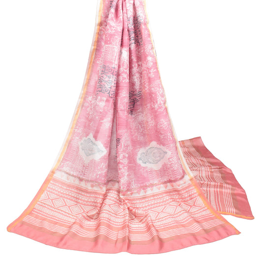 Sushila Vintage Hand Block Printed Dupatta Pure Cotton Silk Pink Long Stole Veil