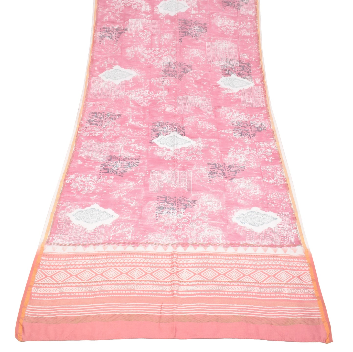 Sushila Vintage Hand Block Printed Dupatta Pure Cotton Silk Pink Long Stole Veil
