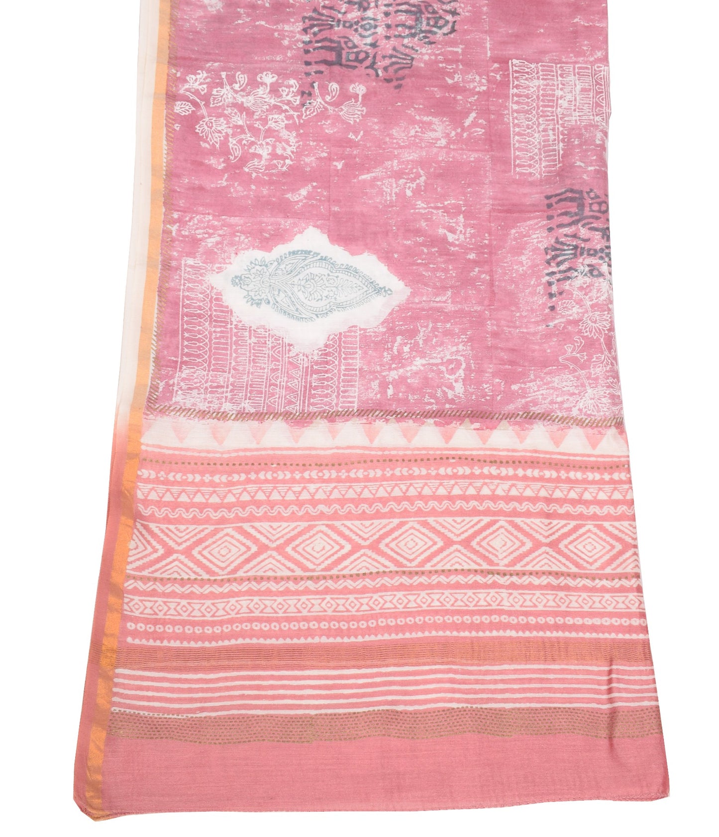 Sushila Vintage Hand Block Printed Dupatta Pure Cotton Silk Pink Long Stole Veil