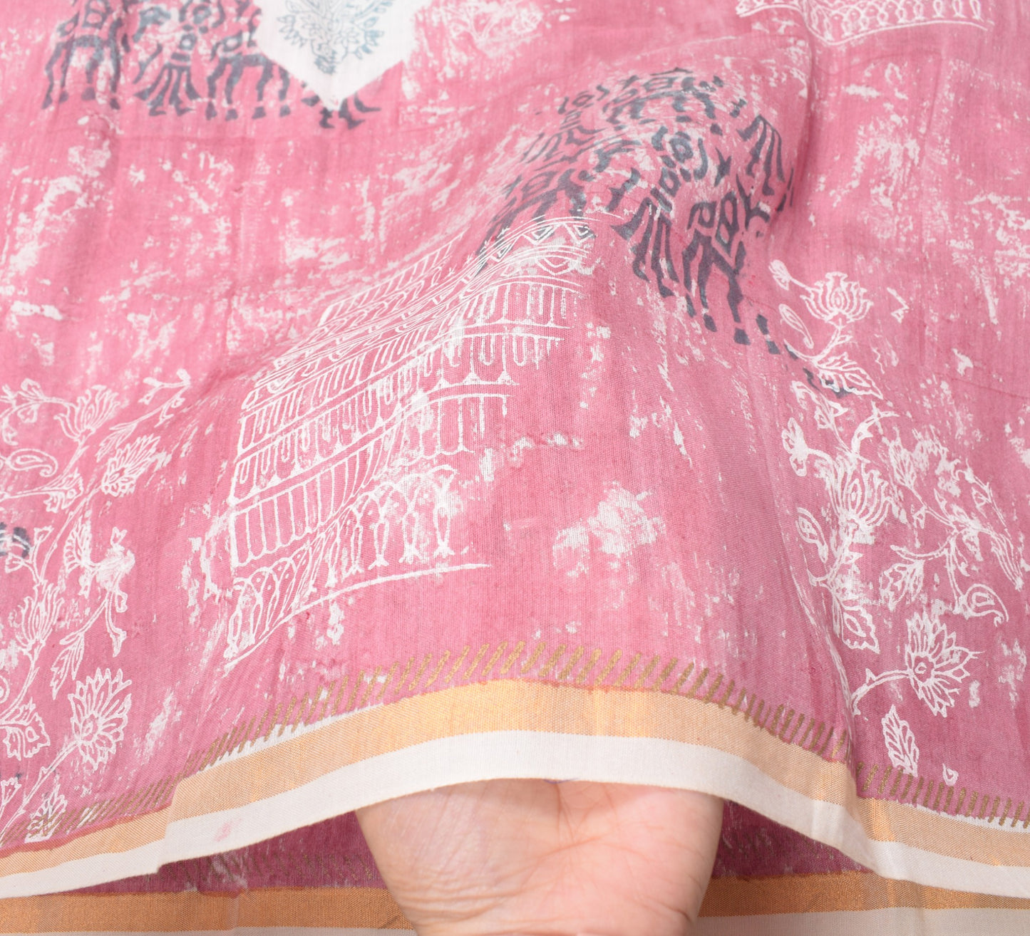 Sushila Vintage Hand Block Printed Dupatta Pure Cotton Silk Pink Long Stole Veil