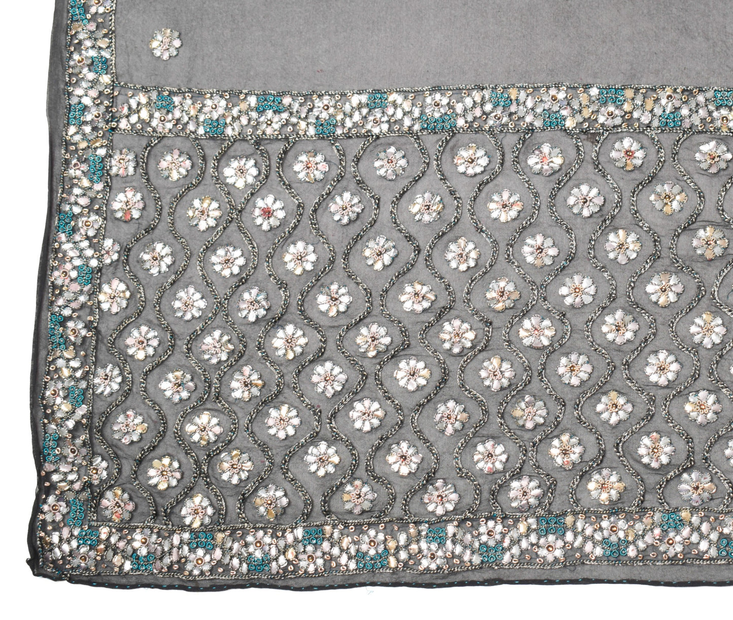 Sushila Vintage Hand Embroidered Dupatta Pure Georgette Black Floral Long Stole