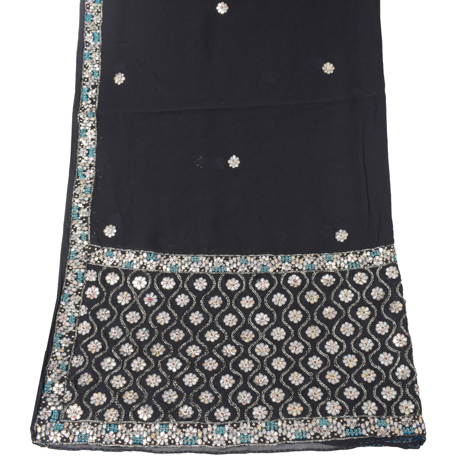 Sushila Vintage Hand Embroidered Dupatta Pure Georgette Black Floral Long Stole