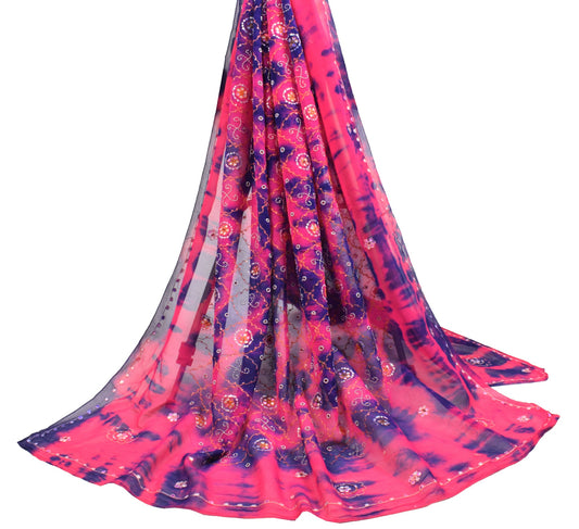 Sushila Vintage Tie-Dye Dupatta Magenta Pure Georgette Embroidered Long Stole