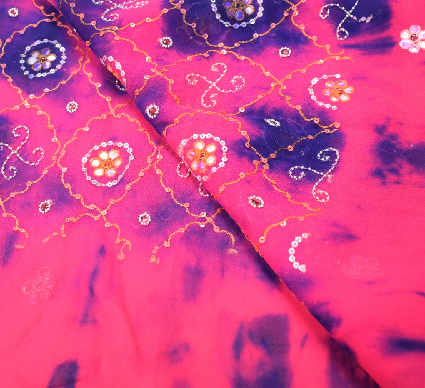 Sushila Vintage Tie-Dye Dupatta Magenta Pure Georgette Embroidered Long Stole
