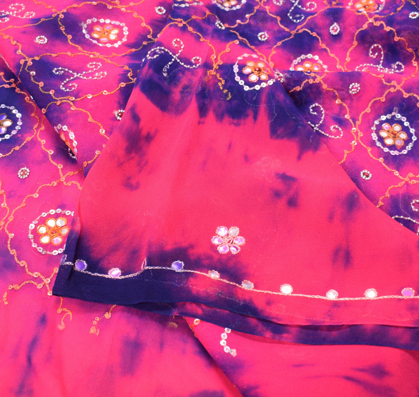 Sushila Vintage Tie-Dye Dupatta Magenta Pure Georgette Embroidered Long Stole