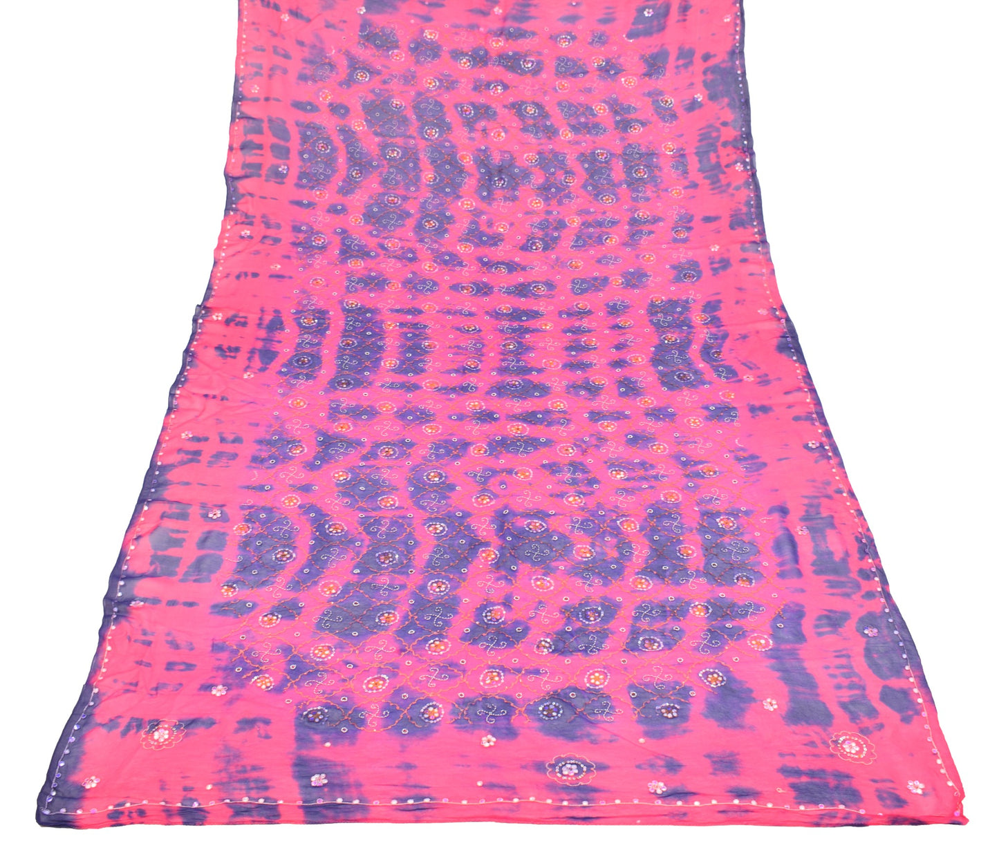 Sushila Vintage Tie-Dye Dupatta Magenta Pure Georgette Embroidered Long Stole