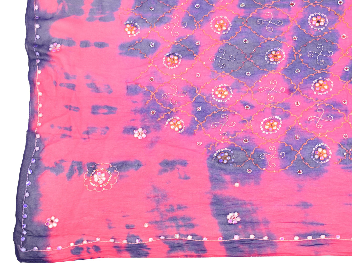 Sushila Vintage Tie-Dye Dupatta Magenta Pure Georgette Embroidered Long Stole