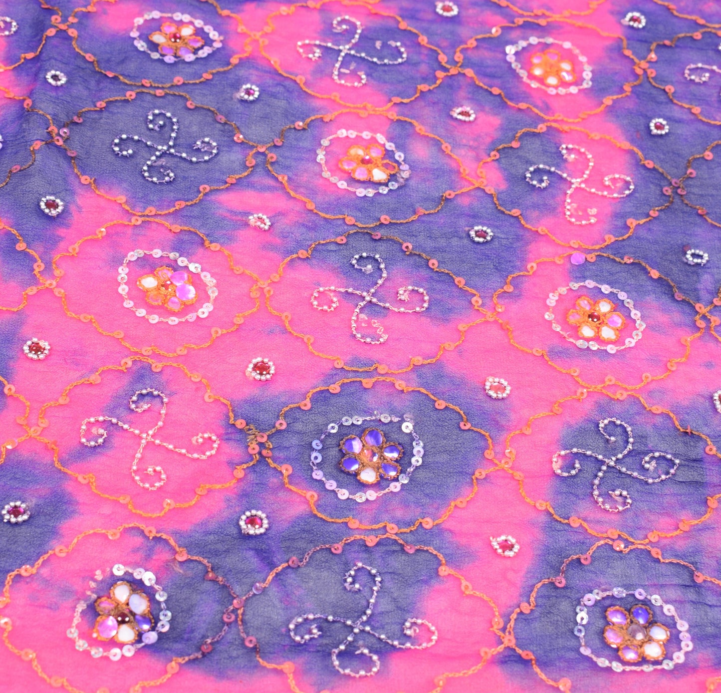 Sushila Vintage Tie-Dye Dupatta Magenta Pure Georgette Embroidered Long Stole