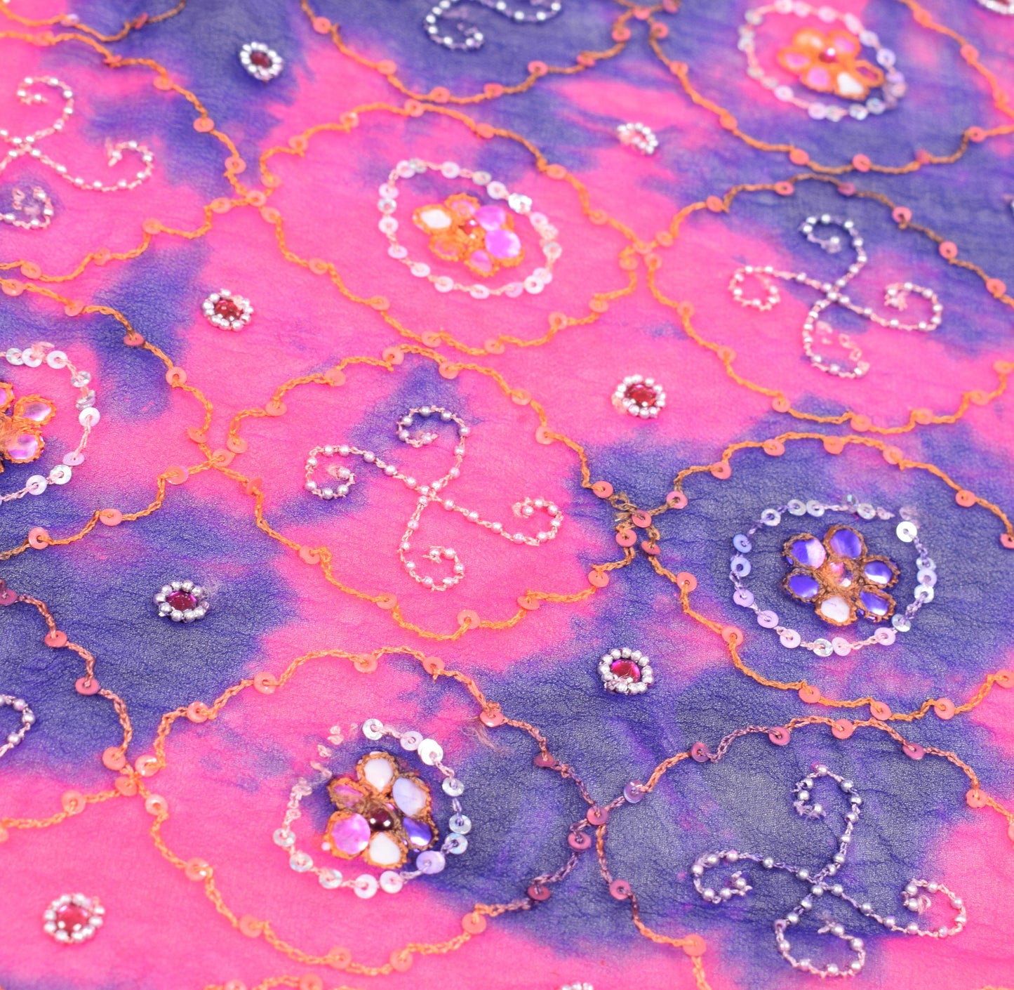 Sushila Vintage Tie-Dye Dupatta Magenta Pure Georgette Embroidered Long Stole